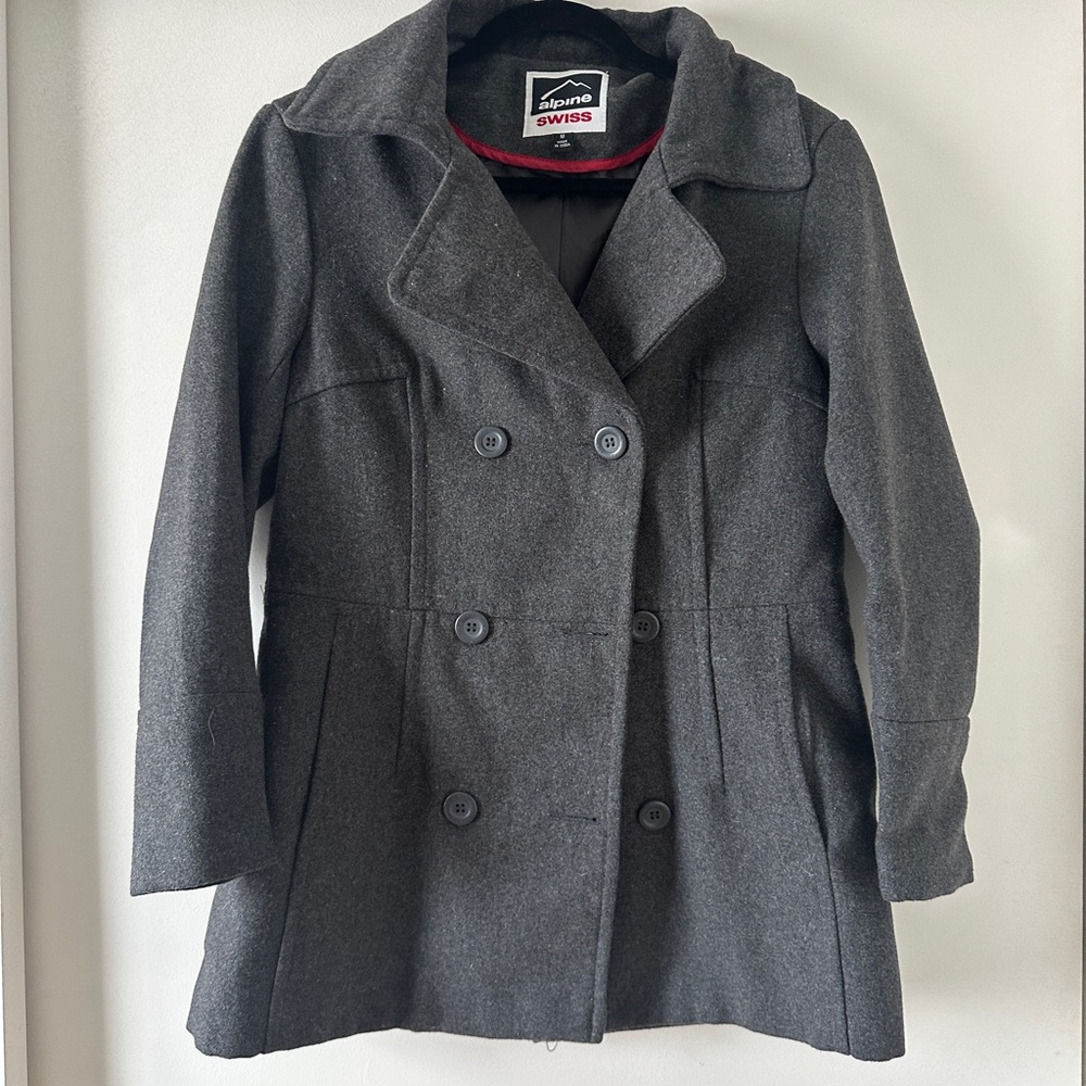 Alpine Swiss Gray Pea Coat with Notched Lapel